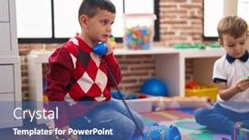  Presentation with kids playing - Theme having two-kids-playing-with-telephone background and a ocean colored foreground