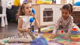  Presentation with xylophone - PPT theme having two-kids-playing-with-telephone background and a coral colored foreground