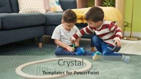  Presentation with kids playing - PPT layouts with two-kids-playing-with-train background and a light gray colored foreground