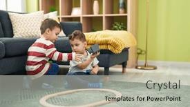  Presentation with kids playing - Presentation theme enhanced with two-kids-playing-with-train background and a light gray colored foreground