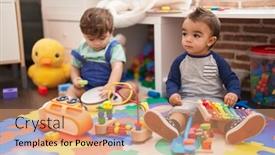  Presentation with tambourine - Presentation theme enhanced with two-kids-playing-xylophone background and a coral colored foreground