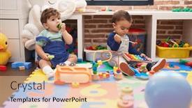  Presentation with kids playing - Slide set consisting of two-kids-playing-xylophone background and a lemonade colored foreground