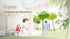  Presentation with villa - Amazing PPT theme having two-kids-playing backdrop and a sky blue colored foreground