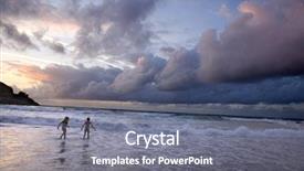  Presentation with surveillance - Beautiful presentation theme featuring two kids playing on the beach without surveillance at the sunset the sky is very nebulous backdrop and a gray colored foreground