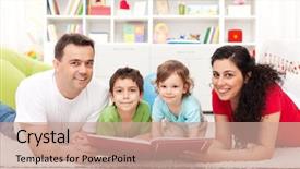  Presentation with happy kids - Beautiful theme featuring two kids reading a story backdrop and a coral colored foreground