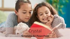  Presentation with kids reading book - Presentation featuring two-kids-reading-story-book background and a coral colored foreground