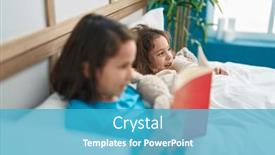  Presentation with kids reading book - PPT theme enhanced with two-kids-reading-story-book background and a teal colored foreground