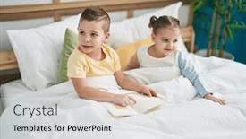  Presentation with kids reading book - Slide deck enhanced with two-kids-reading-story-book background and a light gray colored foreground