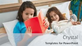  Presentation with kids reading book - PPT theme enhanced with two-kids-reading-story-book background and a sky blue colored foreground