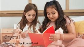  Presentation with kids reading book - Presentation consisting of two-kids-reading-story-book background and a coral colored foreground