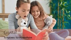  Presentation with kids reading book - Slide deck featuring two-kids-reading-story-book background and a coral colored foreground