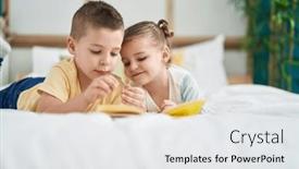  Presentation with kids reading book - Presentation design with two-kids-reading-story-book background and a white colored foreground