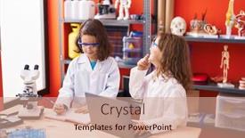  Presentation with kids - PPT theme featuring two-kids-students-using-laptop background and a coral colored foreground