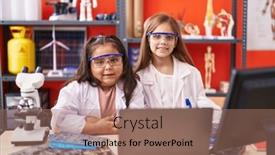  Presentation with kids - Slide set enhanced with two-kids-students-using-laptop background and a coral colored foreground