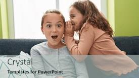  Presentation with secret - Presentation theme having two-kids-telling-secret-sitting background and a  colored foreground