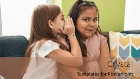  Presentation with secret - PPT theme with two-kids-telling-secret-sitting background and a  colored foreground