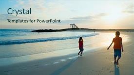  Presentation with well being for kids - Beautiful slide deck featuring two kids walking along backdrop and a sky blue colored foreground