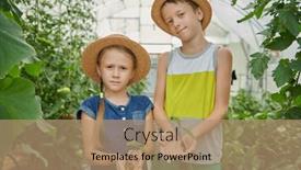  Presentation with greenhouse farm - Presentation design featuring two-kids background and a coral colored foreground