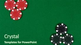  Presentation with poker chips - Slides with two kinds of poker chips in two corners of a green poker table top view background and a forest green colored foreground