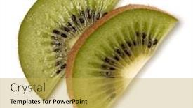  Presentation with kiwi fruit - Presentation design enhanced with two kiwi fruit slices isolated over white background closeup half of kiwi slice kiwifruit slice flatlay flat lay top view background and a yellow colored foreground
