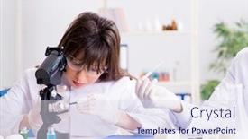  Presentation with testing - Slide set consisting of two lab doctor testing food products background and a sky blue colored foreground