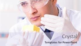  Presentation with testing - Colorful PPT layouts enhanced with two-lab-doctor-testing-food backdrop and a light blue colored foreground