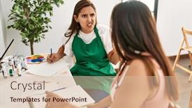  Presentation with paint art - Presentation theme having two-latin-paint-students-arguing background and a lemonade colored foreground