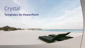  Presentation with seashore - Slides enhanced with two lawn chairs standing on a sandy beach on a seashore outdoor relaxation maledives travel background and a sky blue colored foreground