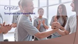  Presentation with leaders - Slide deck enhanced with two-leaders-standing background and a sky blue colored foreground