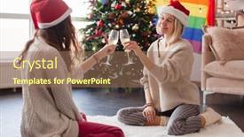  Presentation with rainbow lgbt - Theme enhanced with two-lesbian-women-drinking-champagne background and a coral colored foreground
