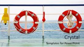  Presentation with ship - Presentation design having two life buoys background and a light blue colored foreground
