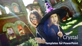  Presentation with witches - Presentation having two little angry witches pointing at you by their magic sticks background and a navy blue colored foreground