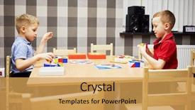  Presentation with partnership puzzles - PPT layouts with two little boys solve puzzles background and a yellow colored foreground
