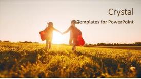  Presentation with kids playing - Colorful presentation design enhanced with two little children are playing backdrop and a lemonade colored foreground