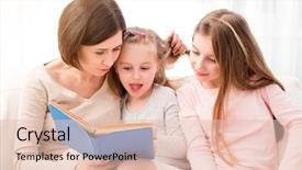  Presentation with children reading - Cool new PPT theme with two little daughters reading children backdrop and a lemonade colored foreground