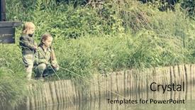  Presentation with fisher - Amazing slide set having two little fisher girls with rods on a river bank backdrop and a mint green colored foreground