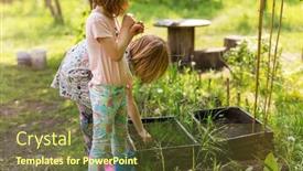  Presentation with community - Amazing slide deck having two-little-girls-gardening backdrop and a tawny brown colored foreground