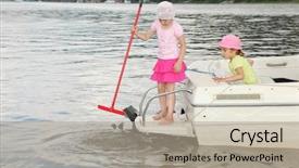  Presentation with play - Colorful theme enhanced with two little girls play on cutter with mop backdrop and a mint green colored foreground