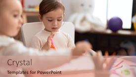  Presentation with paper cutting - Slides featuring two-little-girls-sitting background and a coral colored foreground