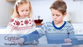  Presentation with christmas kids - Cool new presentation theme with two little kids baking christmas cookies backdrop and a light blue colored foreground