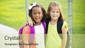  Presentation with diversity school - Slide deck with two little kids going background and a soft green colored foreground