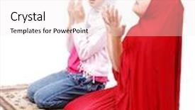  Presentation with muslim - Presentation theme enhanced with two-little-muslim-girls-praying background and a sky blue colored foreground