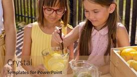  Presentation with water jug - Audience pleasing presentation theme consisting of two-little-pretty-girls-helping backdrop and a coral colored foreground