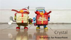  Presentation with robot - Slide set having two-little-retro-robot background and a coral colored foreground