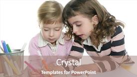  Presentation with sister - Slides enhanced with two little sister student doing homework together on table desk teamwork background and a coral colored foreground