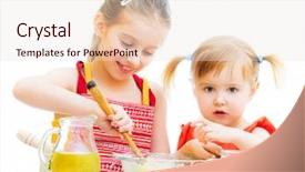  Presentation with baking - Audience pleasing PPT layouts consisting of two little sisters baking isolated on a white background backdrop and a lemonade colored foreground