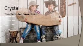  Presentation with tourists - Amazing theme having two little tourists study map backdrop and a coral colored foreground
