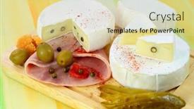  Presentation with camembert - PPT theme consisting of two-loaf-of-french-cheese background and a soft green colored foreground