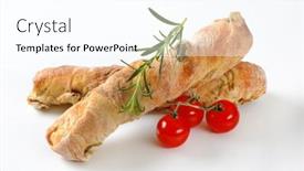  Presentation with olive - PPT theme enhanced with two loaves of olive ciabatta bread rosemary and cherry tomatoes on white background background and a pink colored foreground