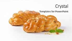  Presentation with almonds - Colorful slides enhanced with two loaves of sweet braided bread with almonds and raisins on white background backdrop and a white colored foreground